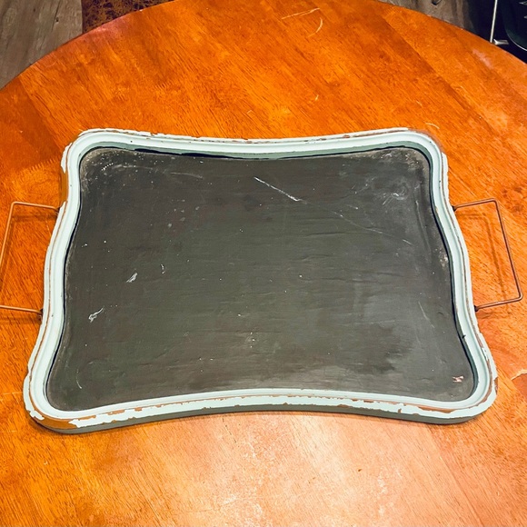 Decorative Serving Tray with Handles Vintage Style Chalkboard Display Teal Blue - Picture 1 of 4